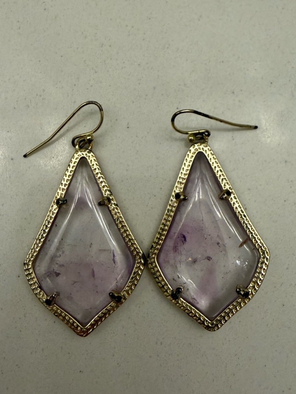 Kendra Scott Gold Frame Lavender Teardrop Stone Drop Earrings - Unbranded